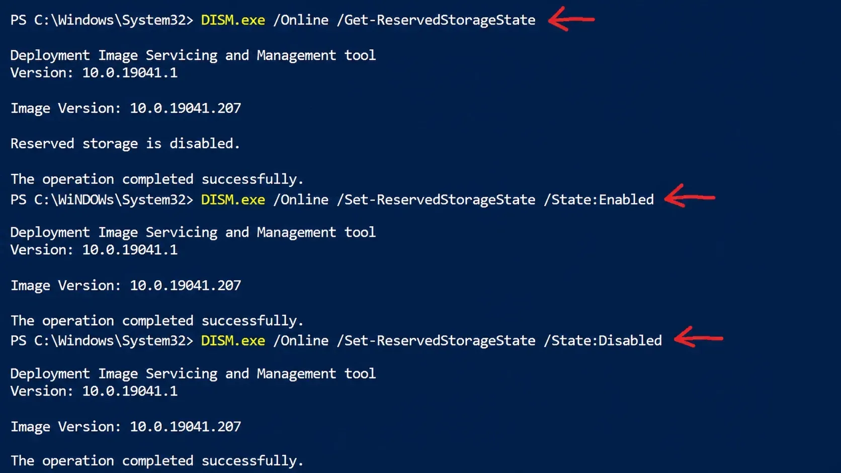DISM Commands to Enable or Disable Reserved Storage in Windows 10