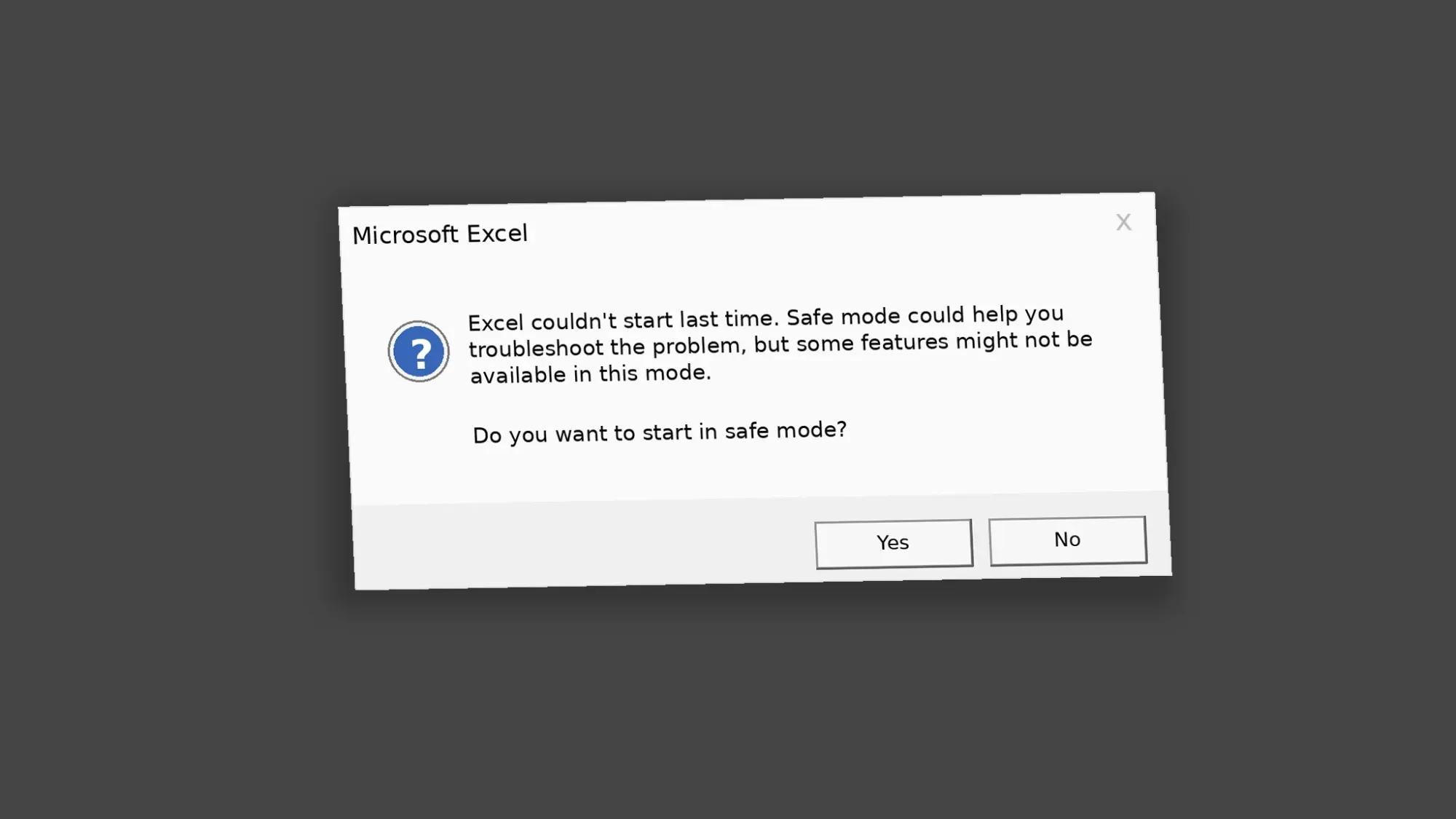 Excel, Word or PowerPoint couldn’t start last time
