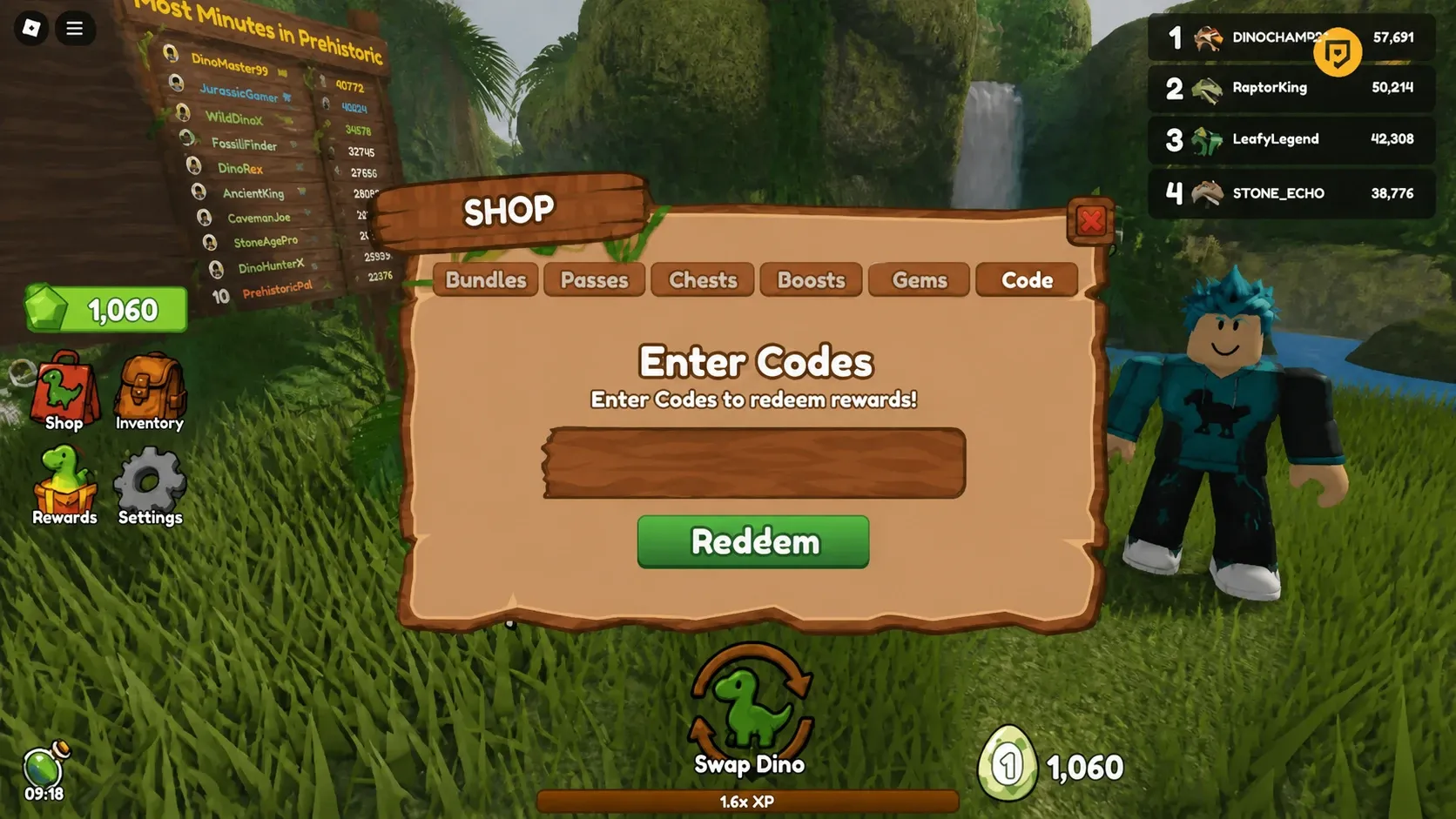 Be Dino codes: A screenshot of the codes box with Pocket Tactics in the box and a PT logo in the top right corner
