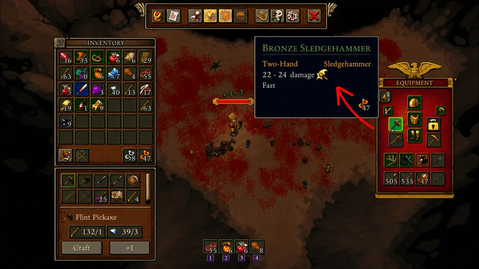 Combined inventory and equipment view in Romestead
