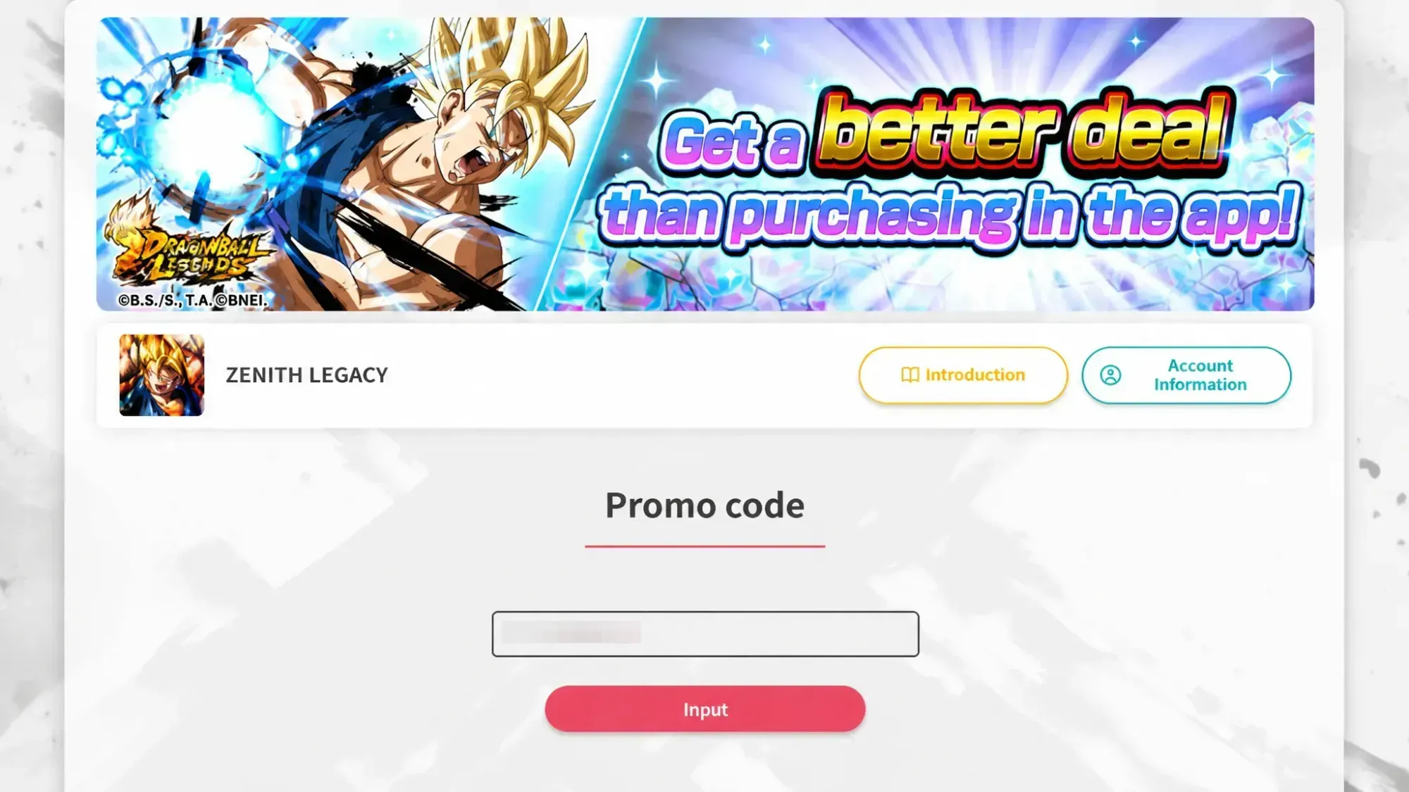 Dragon Ball Legends codes redemption screen