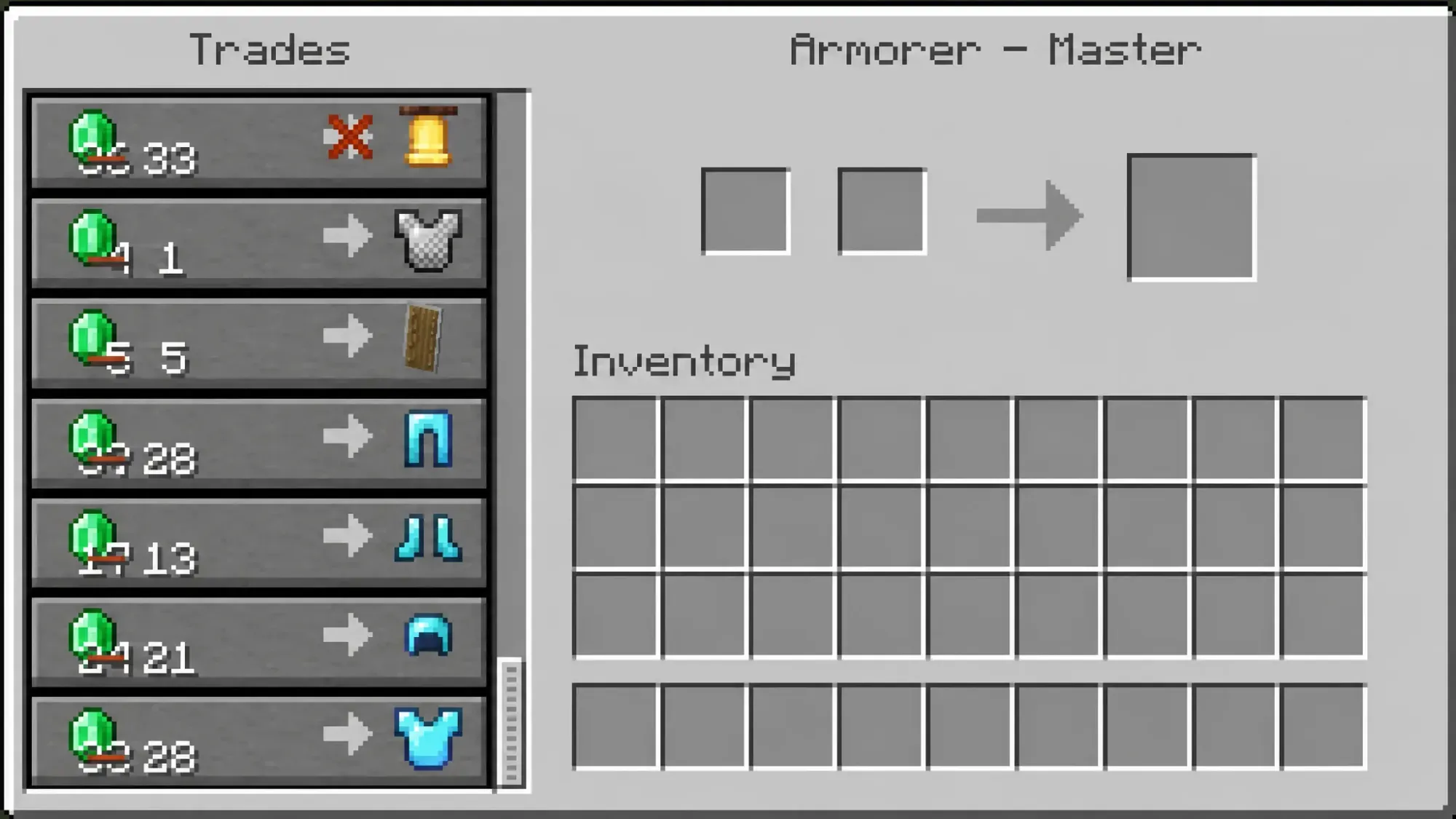 Diamond armor trade from armorer villagers