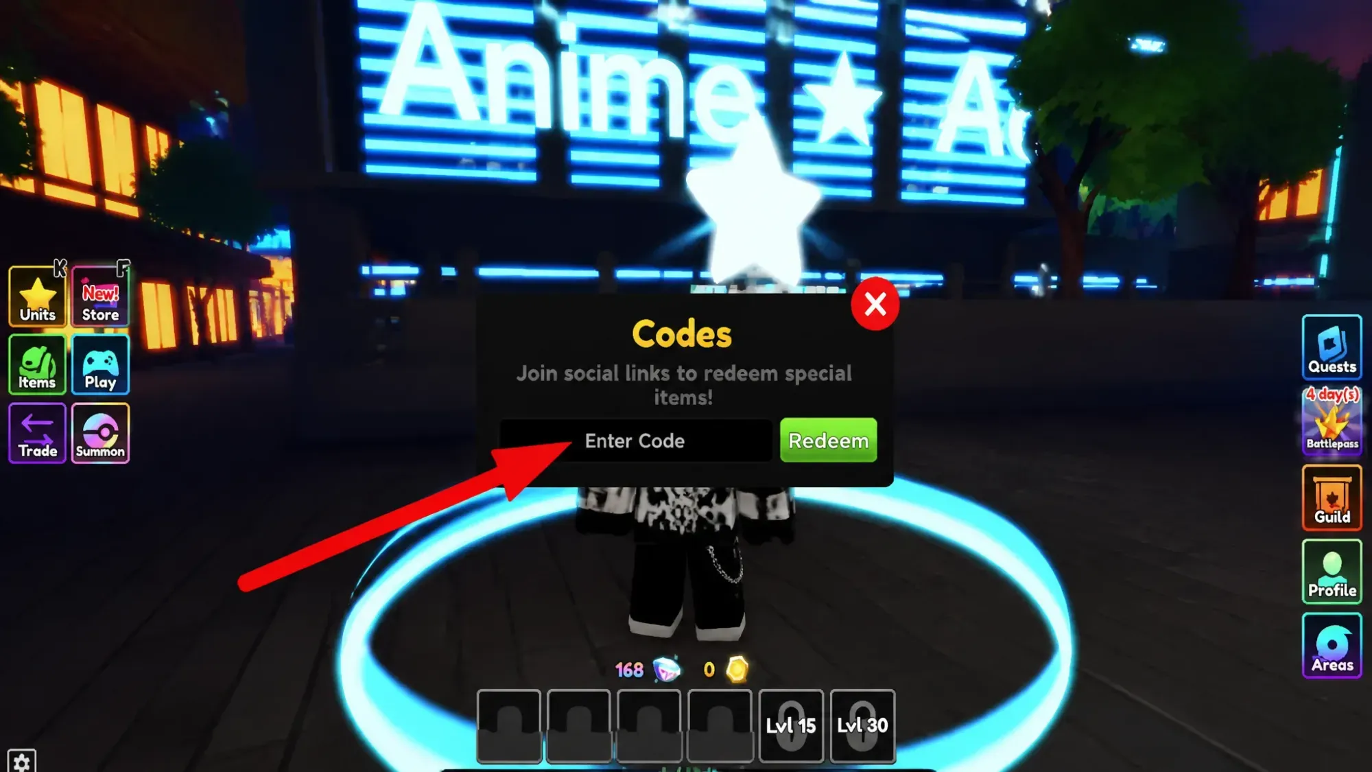 How to redeem codes in Anime Adventures