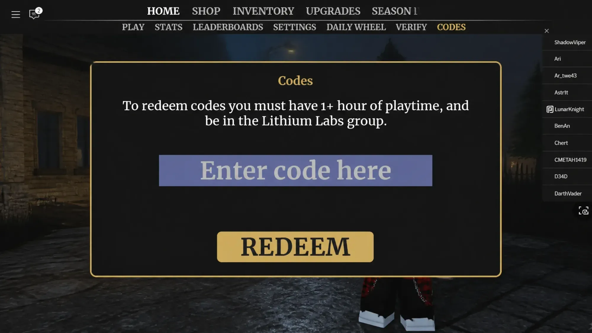 How to redeem codes in SPECTER
