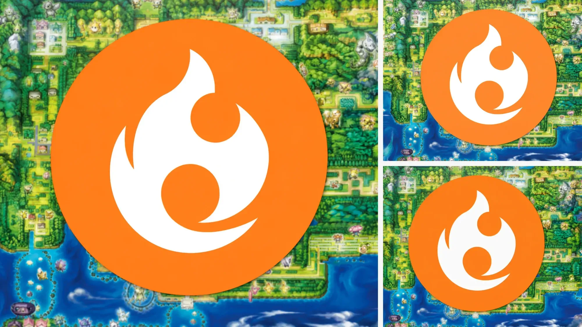 fire pokemon weakness - the fire type icon in front of a map of kanto