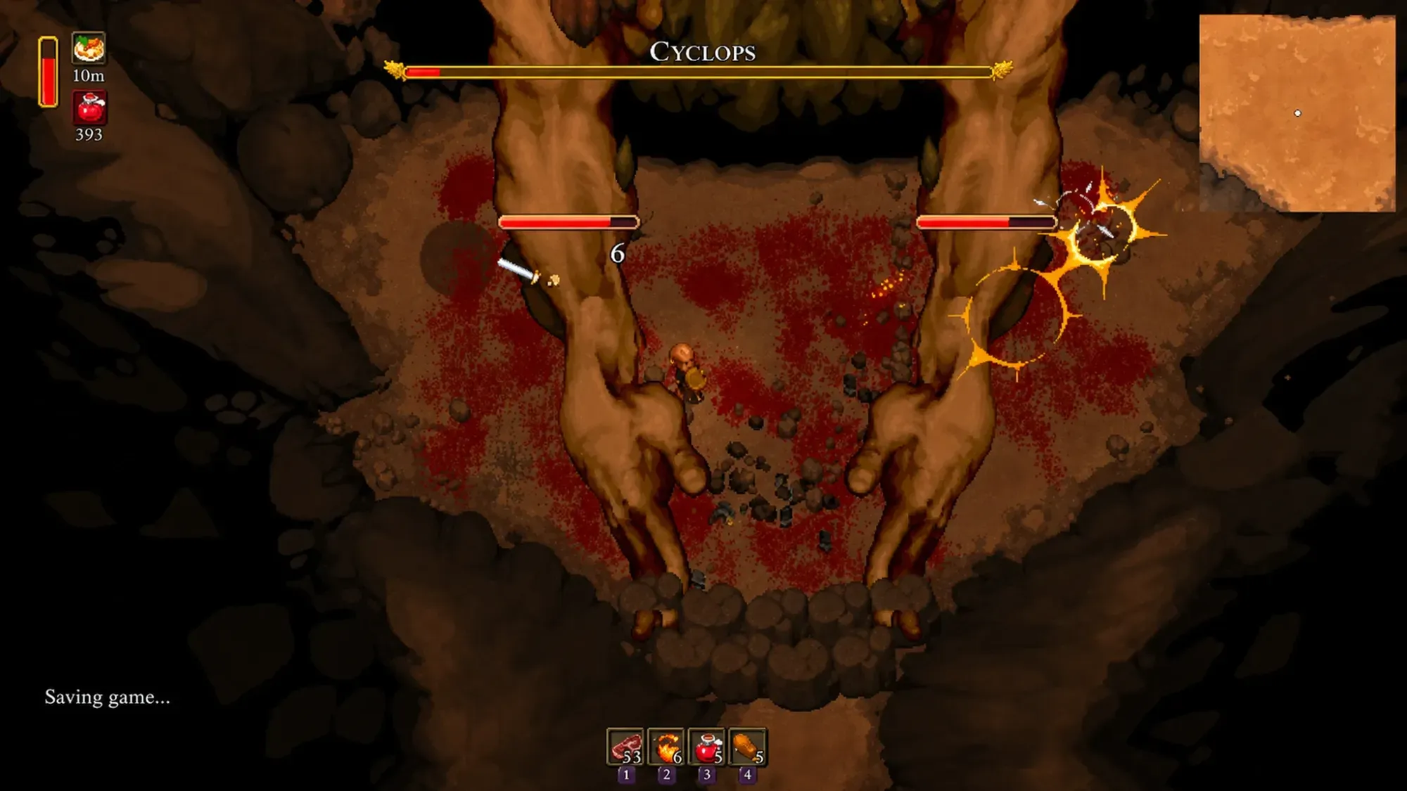 Cyclops boss using a laser attack during the fight