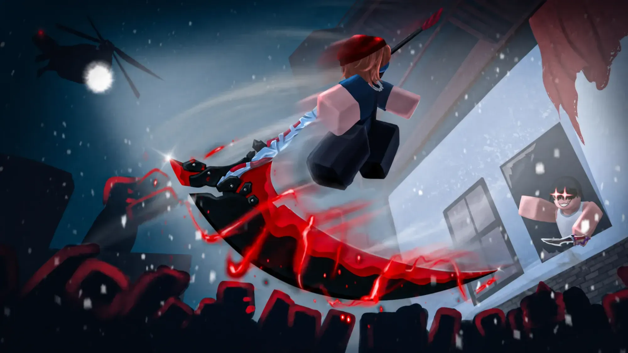 Hunty Zombie tier list - player with Scythe weapon leaps forward into the sky