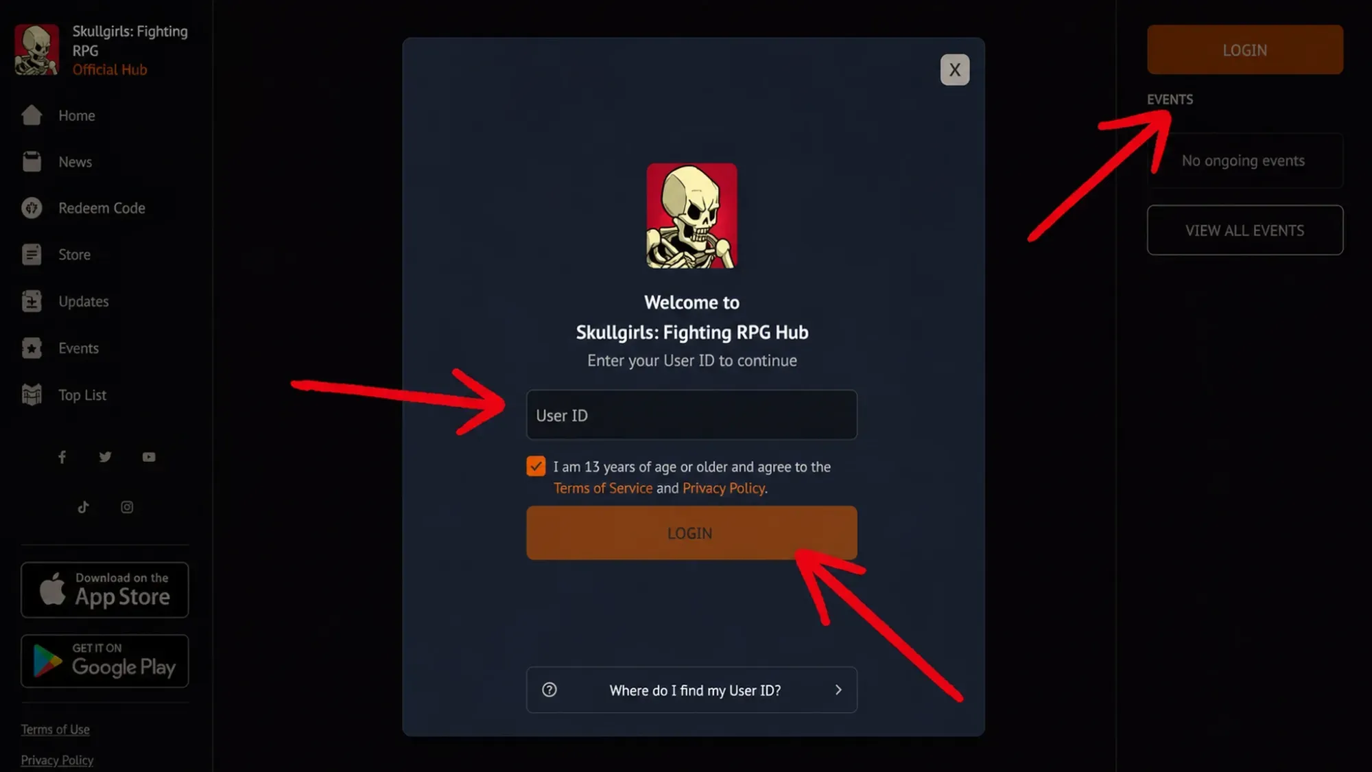 Skullgirls Hub webpage