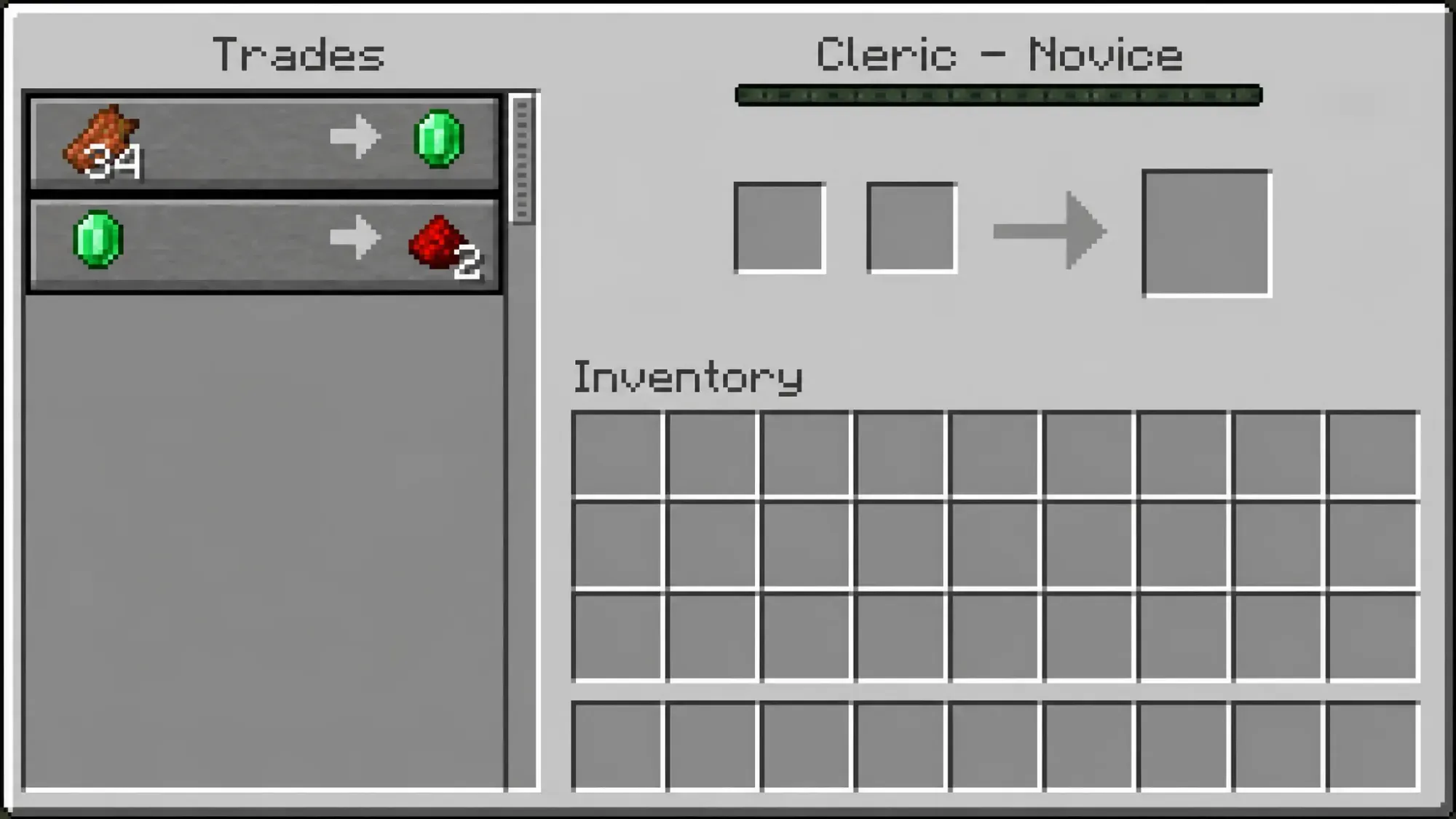 Trades of the novice cleric villager in Minecraft