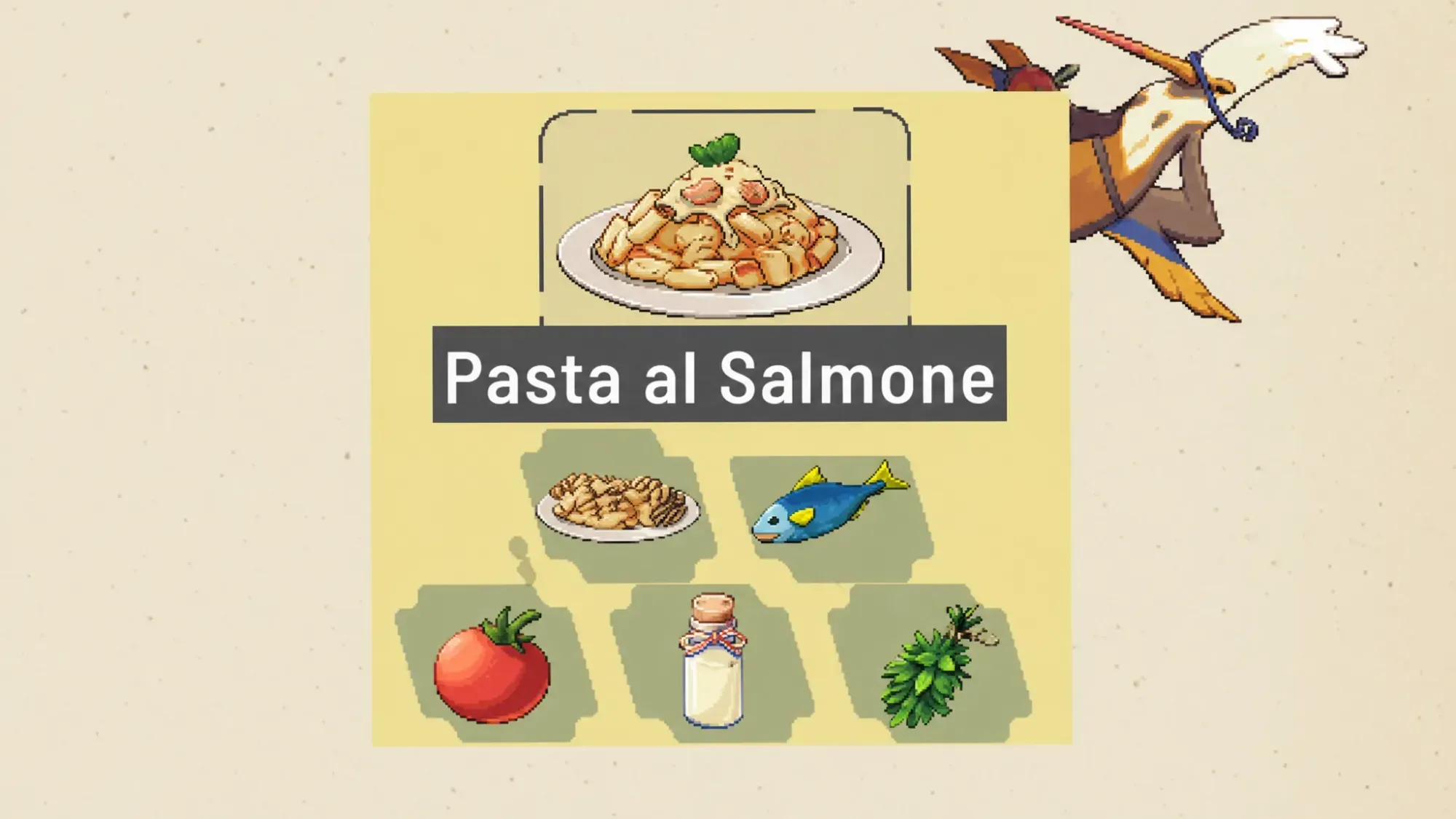 Notice board recipe clue showing the finished dish