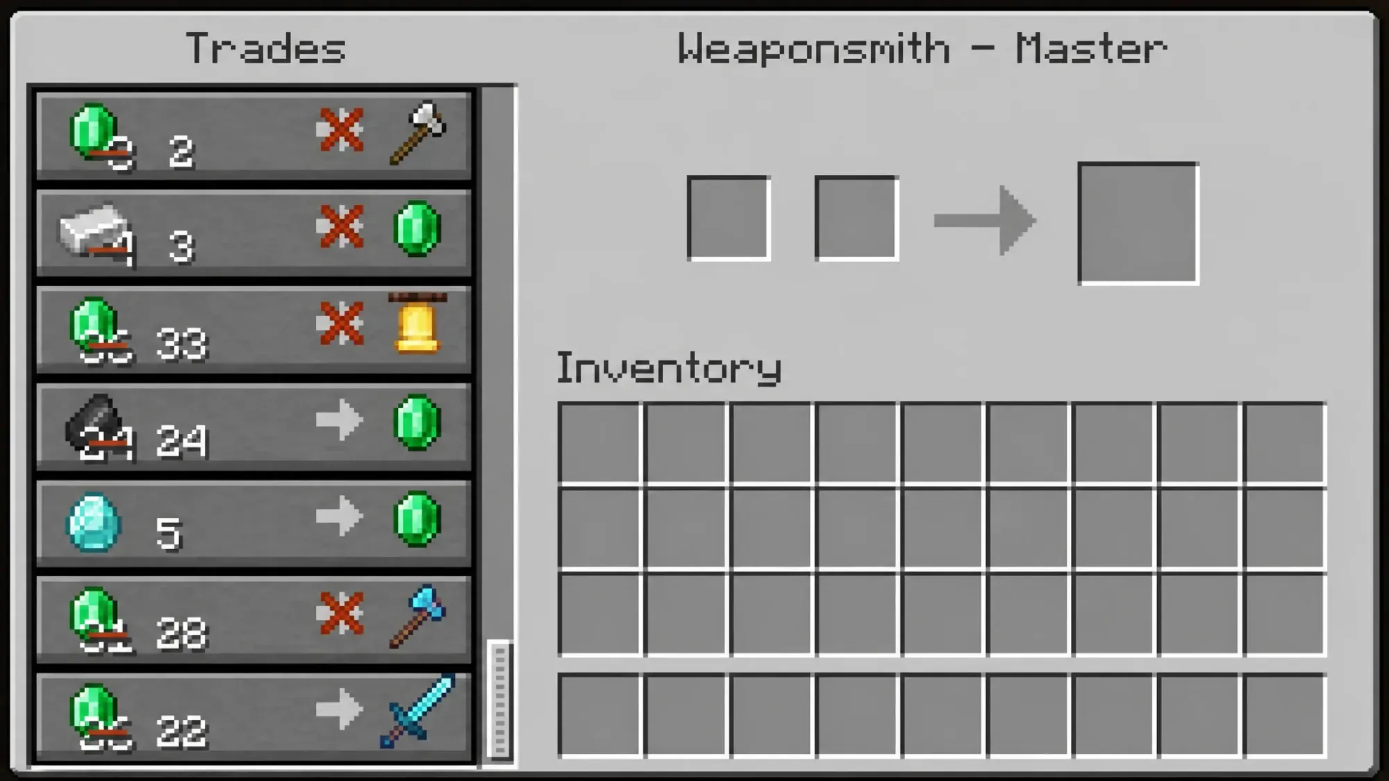 Diamond axe and sword trades from weaponsmith villagers