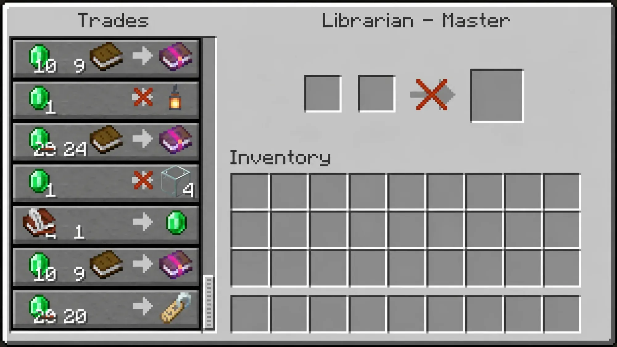 Trades of the master librarian villager in Minecraft