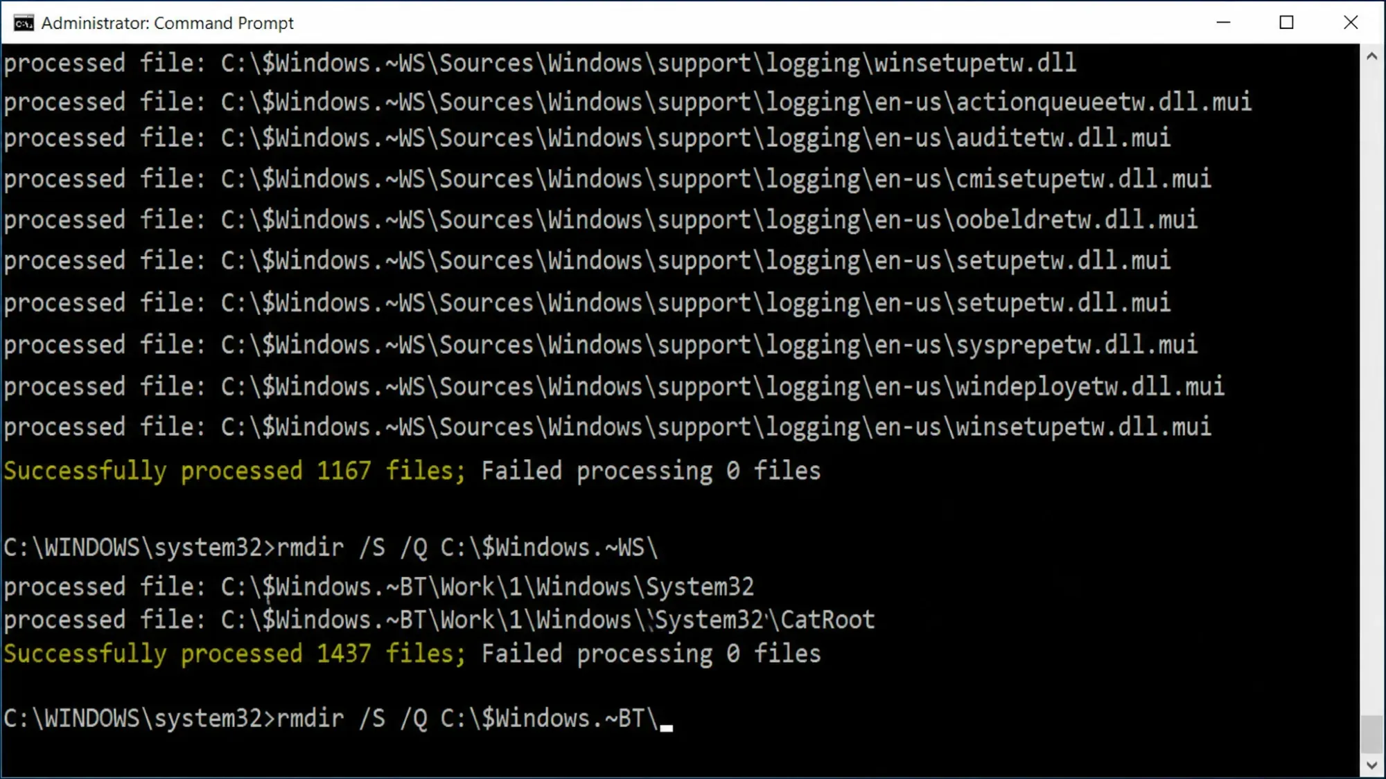 delete $Windows.~BT & $Windows.~WS folders