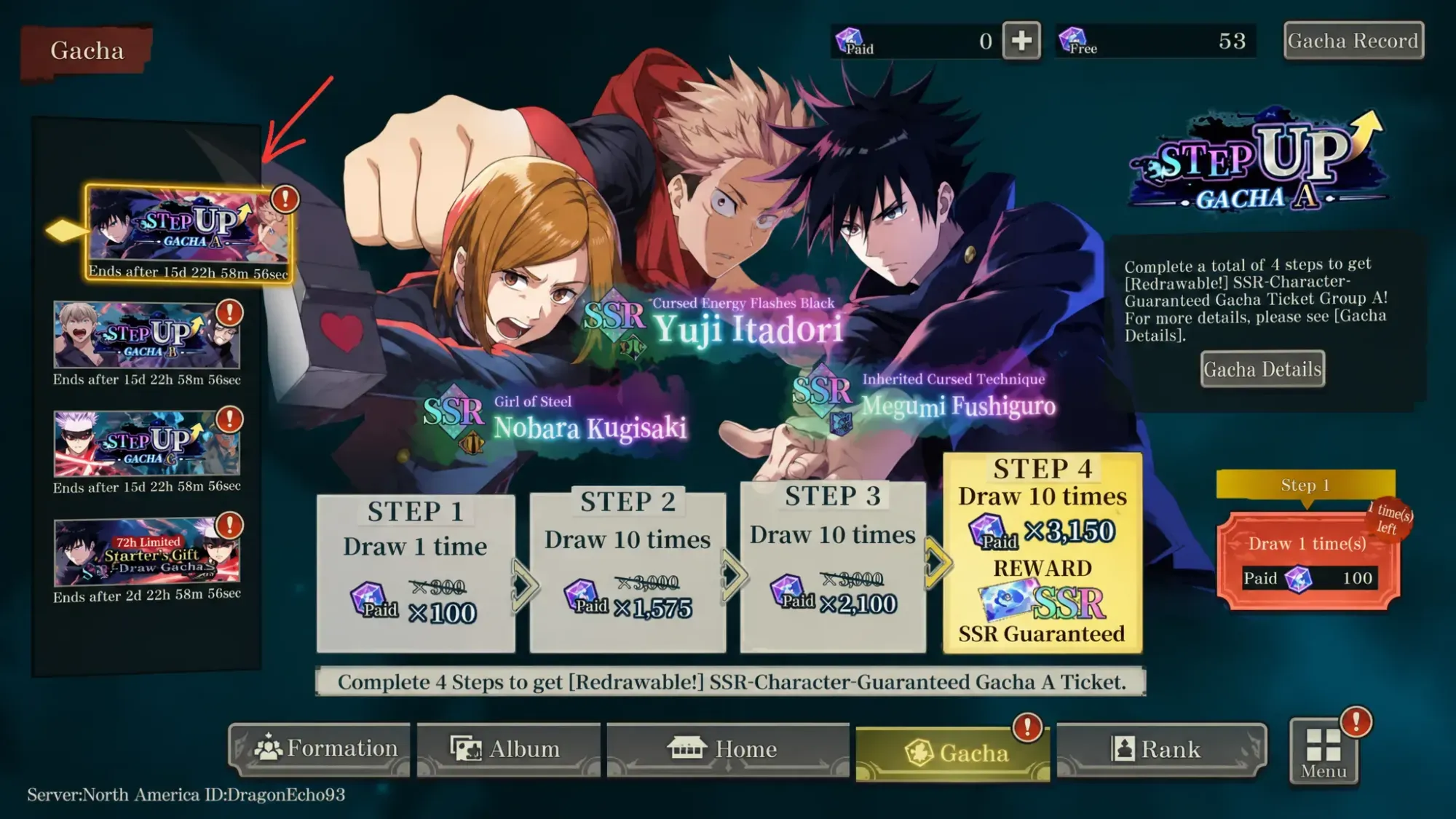 Jujutsu Kaisen Phantom Parade tier list: an in-game screenshot showing off the banner screen