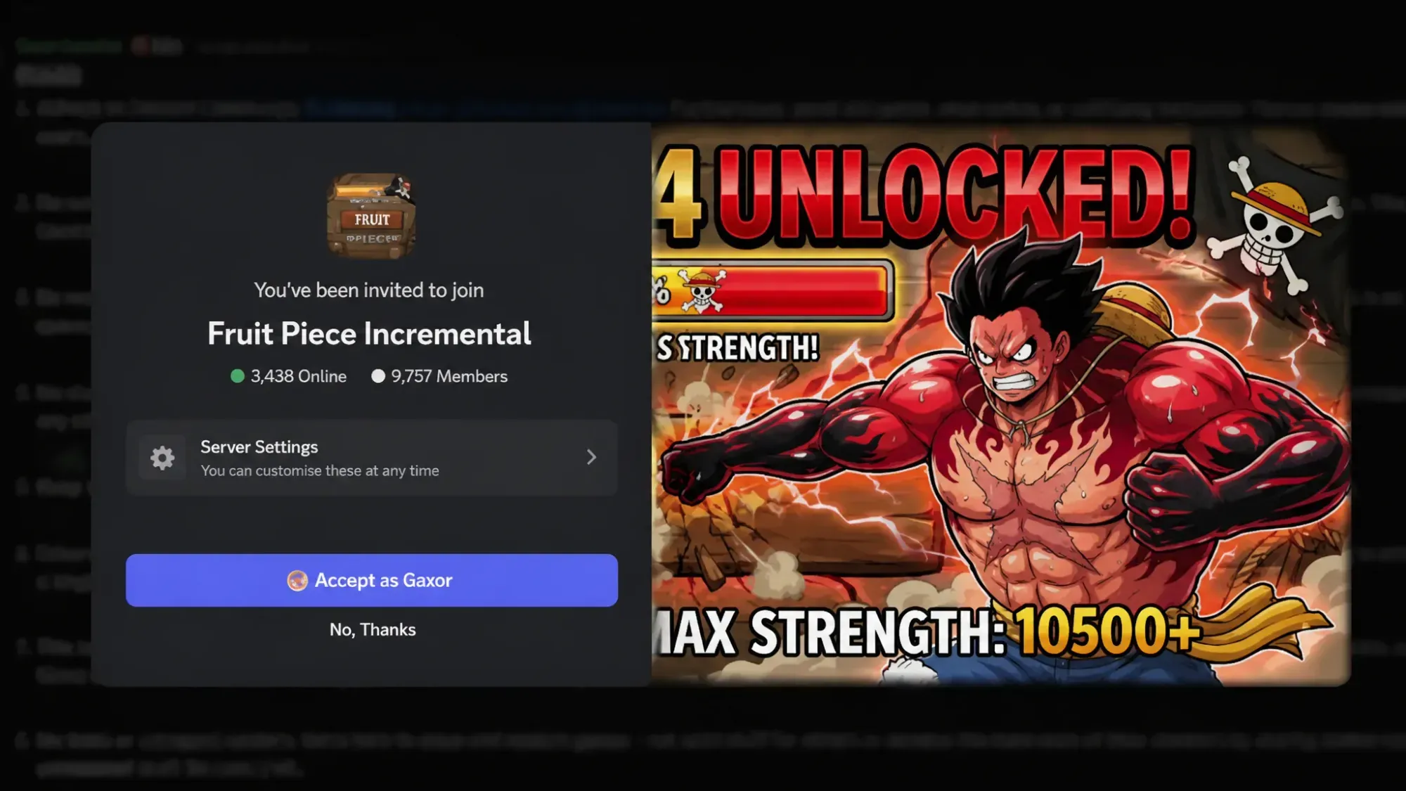 Fruit Piece Incremental codes: A screenshot of the FPI Discord server invite with a PT logo in the top right corner