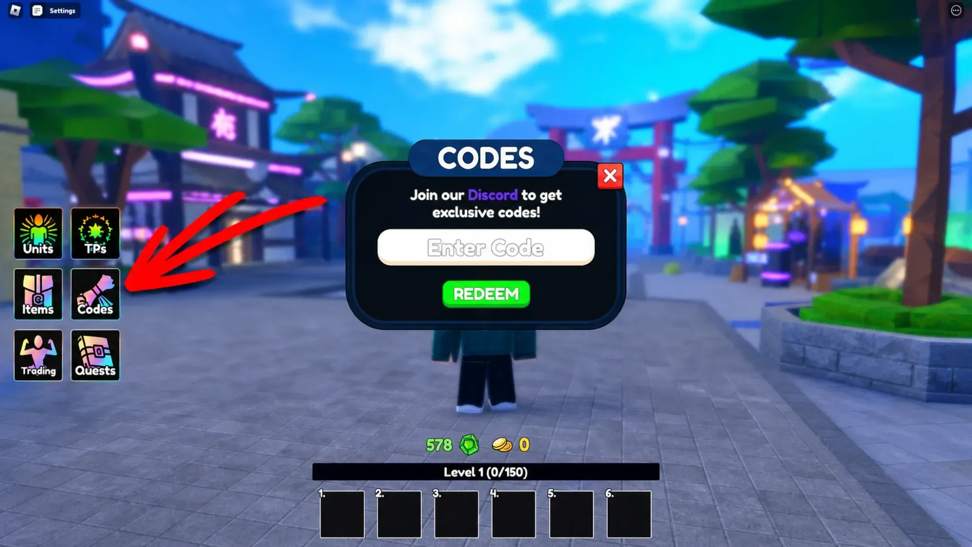 How to redeem codes in Anime Last Stand