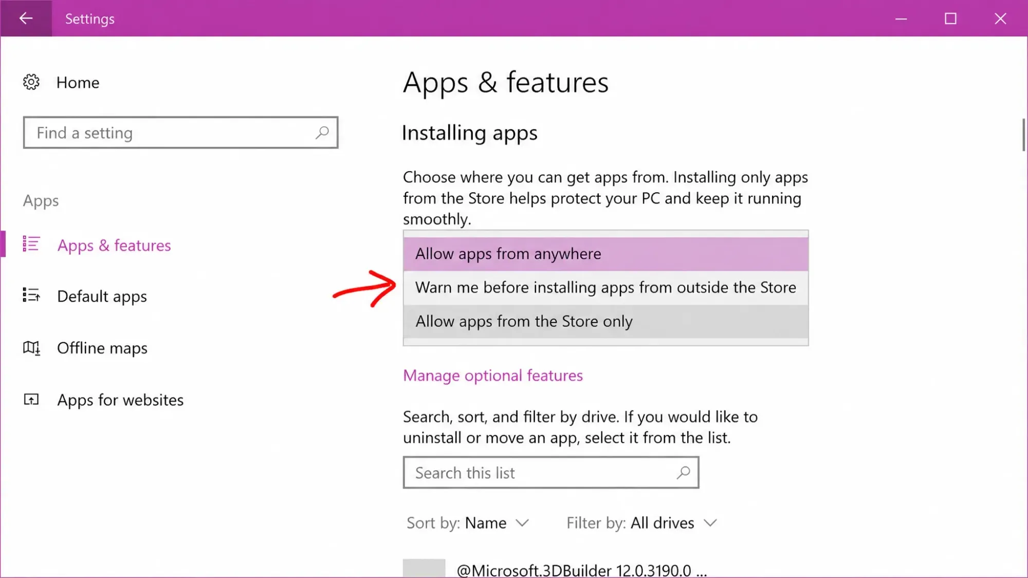 How to block third party app installation on Windows 10 Creators Update