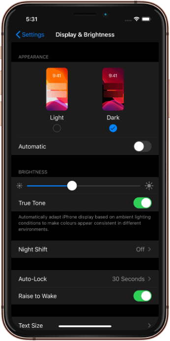 Select Dark Mode iOS 13