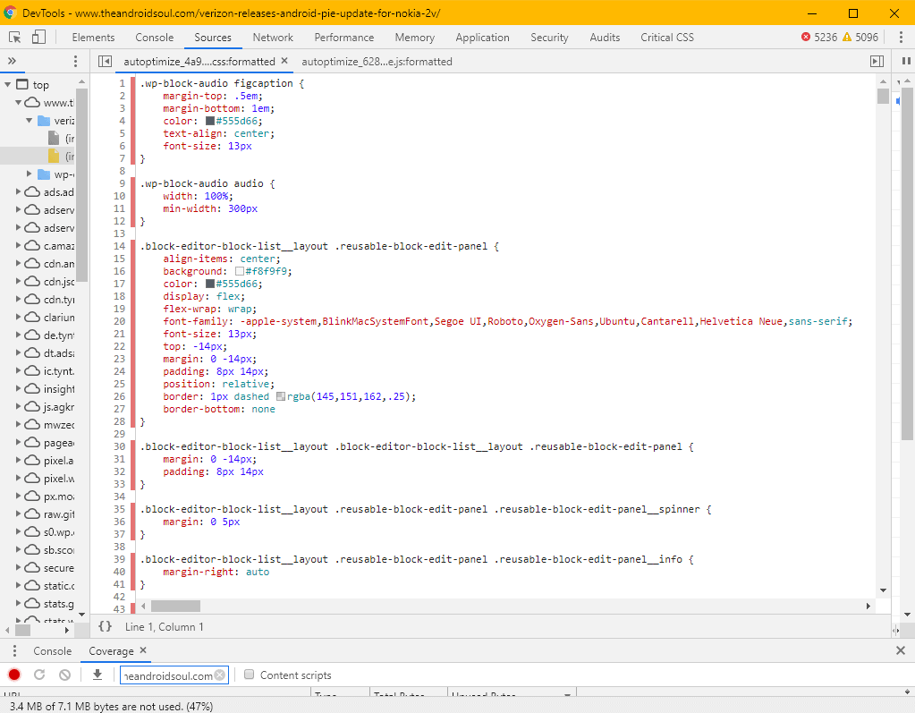 Unused CSS View Chrome