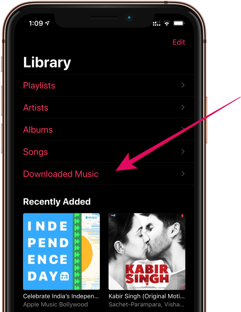 Downloaded Music Option Apple Music iPhone