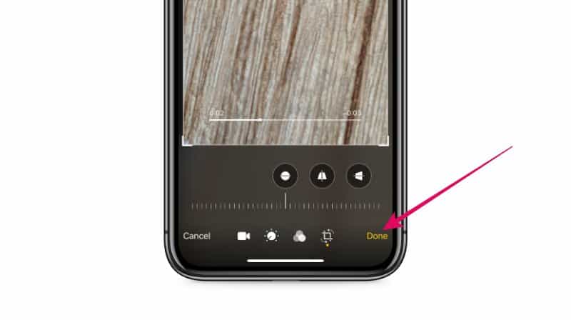 Crop video and tap Done to save cropped video iPhone photos app