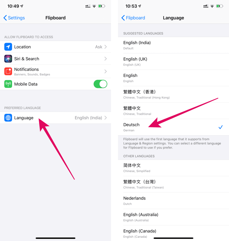 Change Language app iPhone