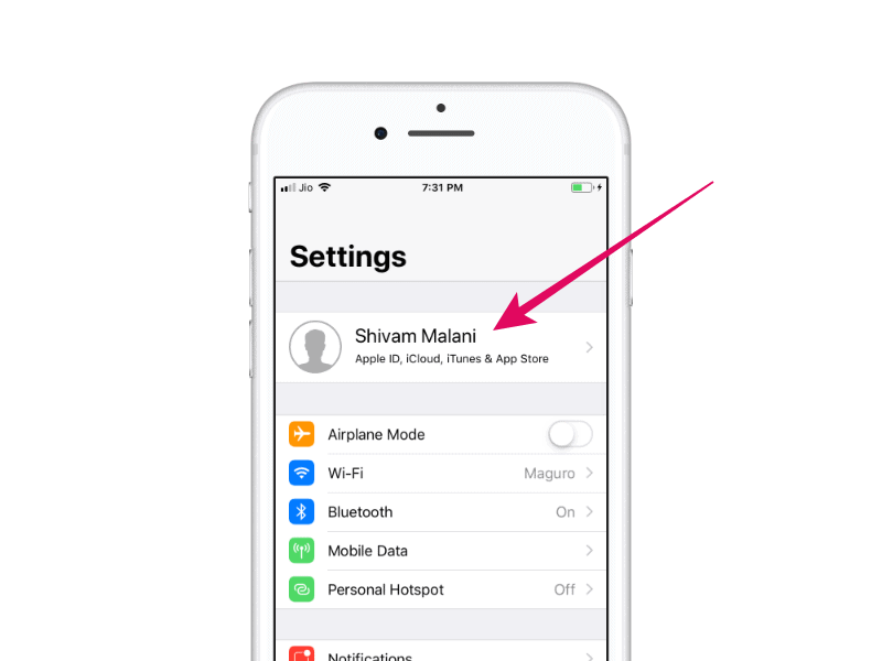 Tap Your Name iPhone Settings Apple ID iCloud Account
