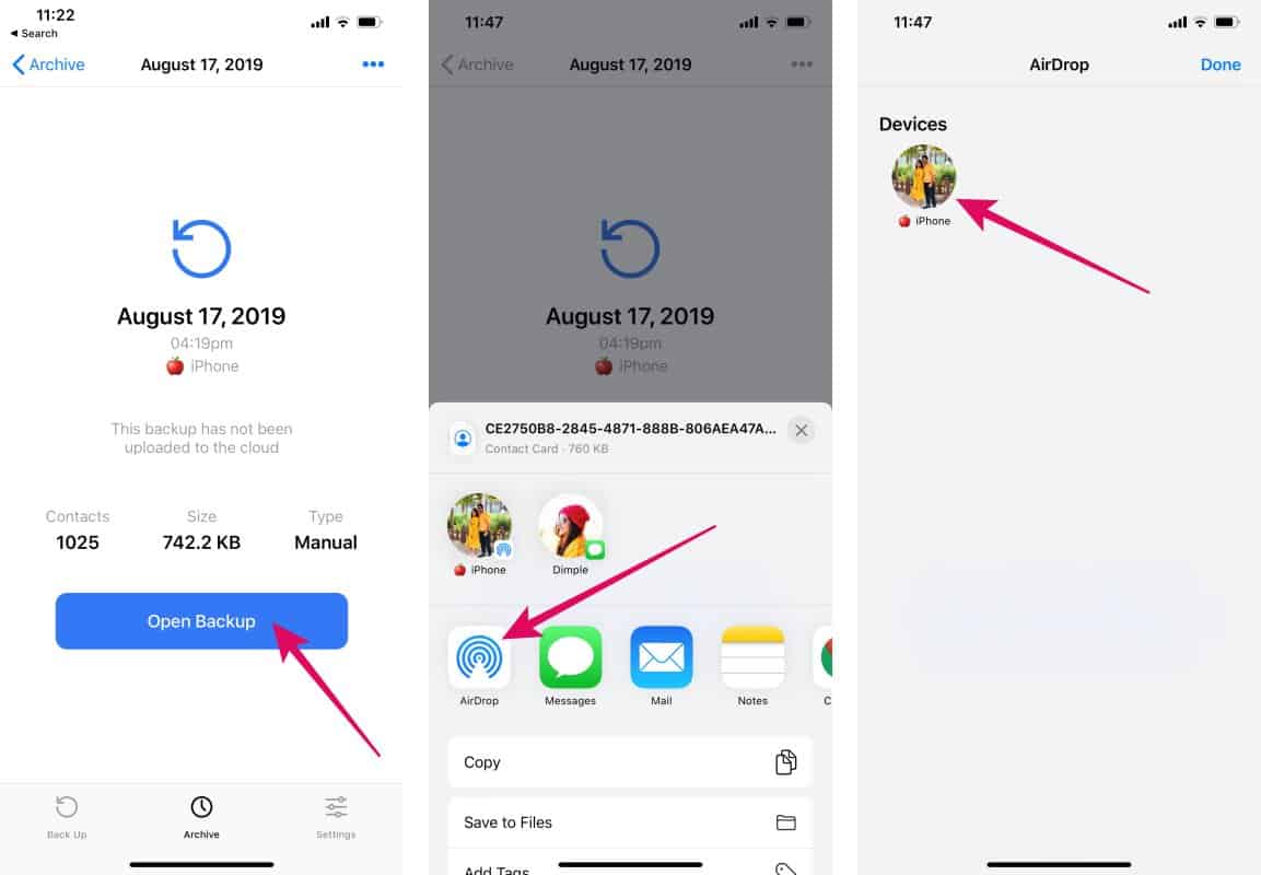 Transfer contacts iPhone to iPhone via AirDrop