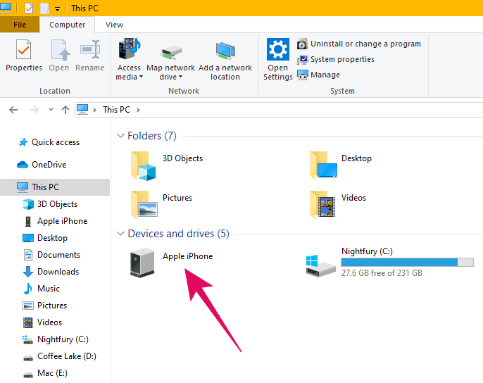 Select Apple iPhone Device Windows My Computer This PC