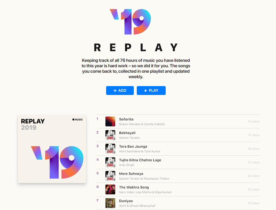 Apple Music Replay Top Played Songs