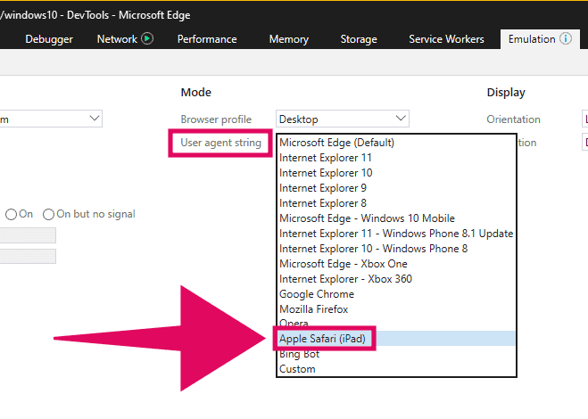 Change User Agent String in Microsoft Edge