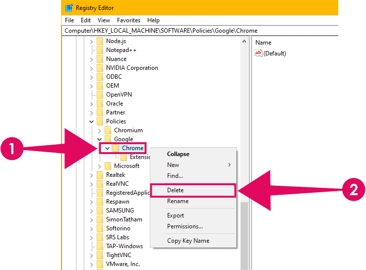 Delete Chrome Policy Registry Folder