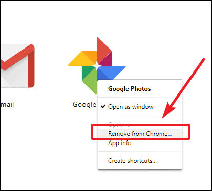 Right-click on the app icon and click on Remove from Chrome.