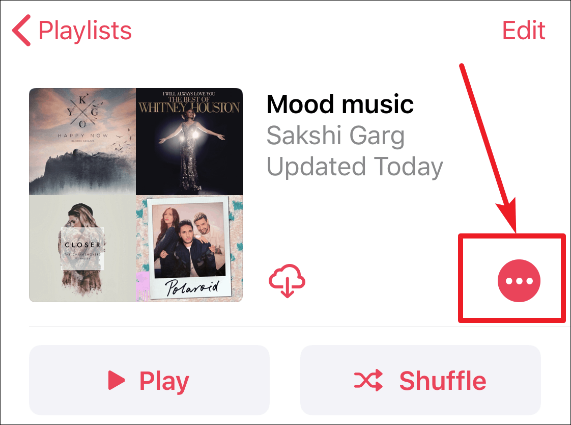 Tap on the three dots to access Apple Music playlist options