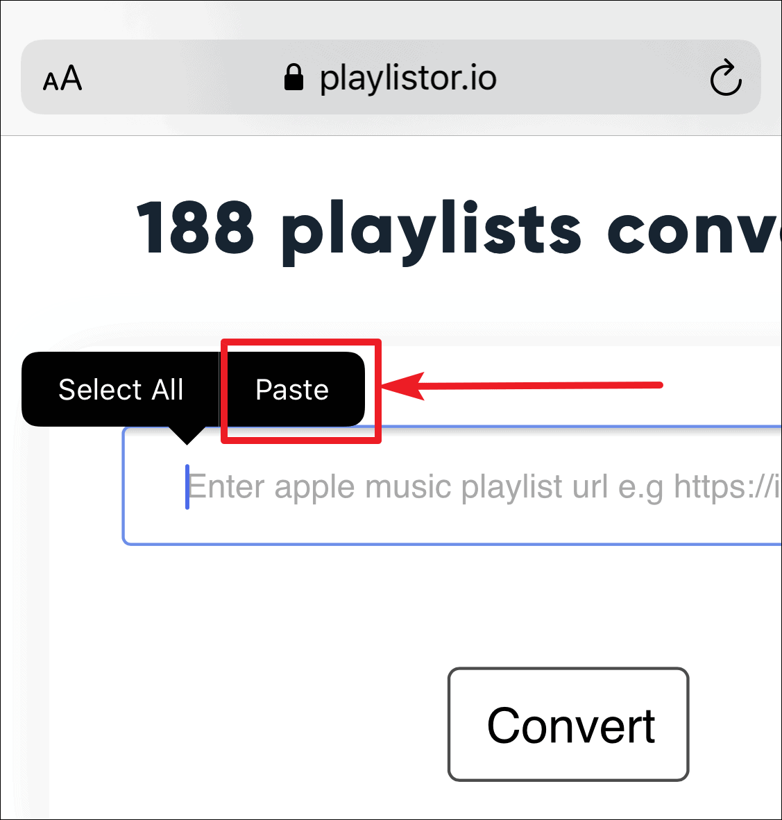 Paste the Apple Music playlist on the Playlistor website