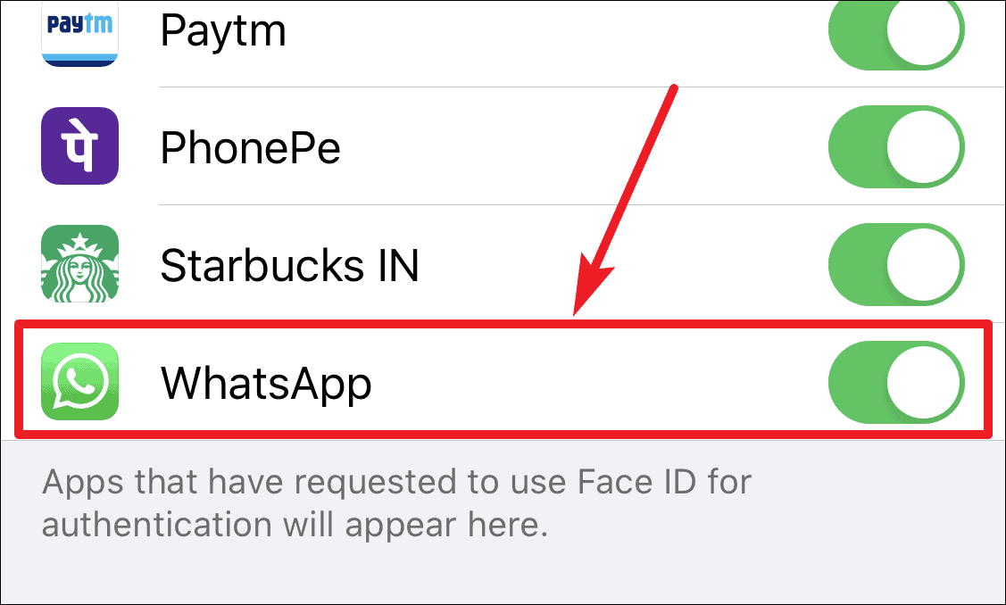 Disable Face ID for WhatsApp