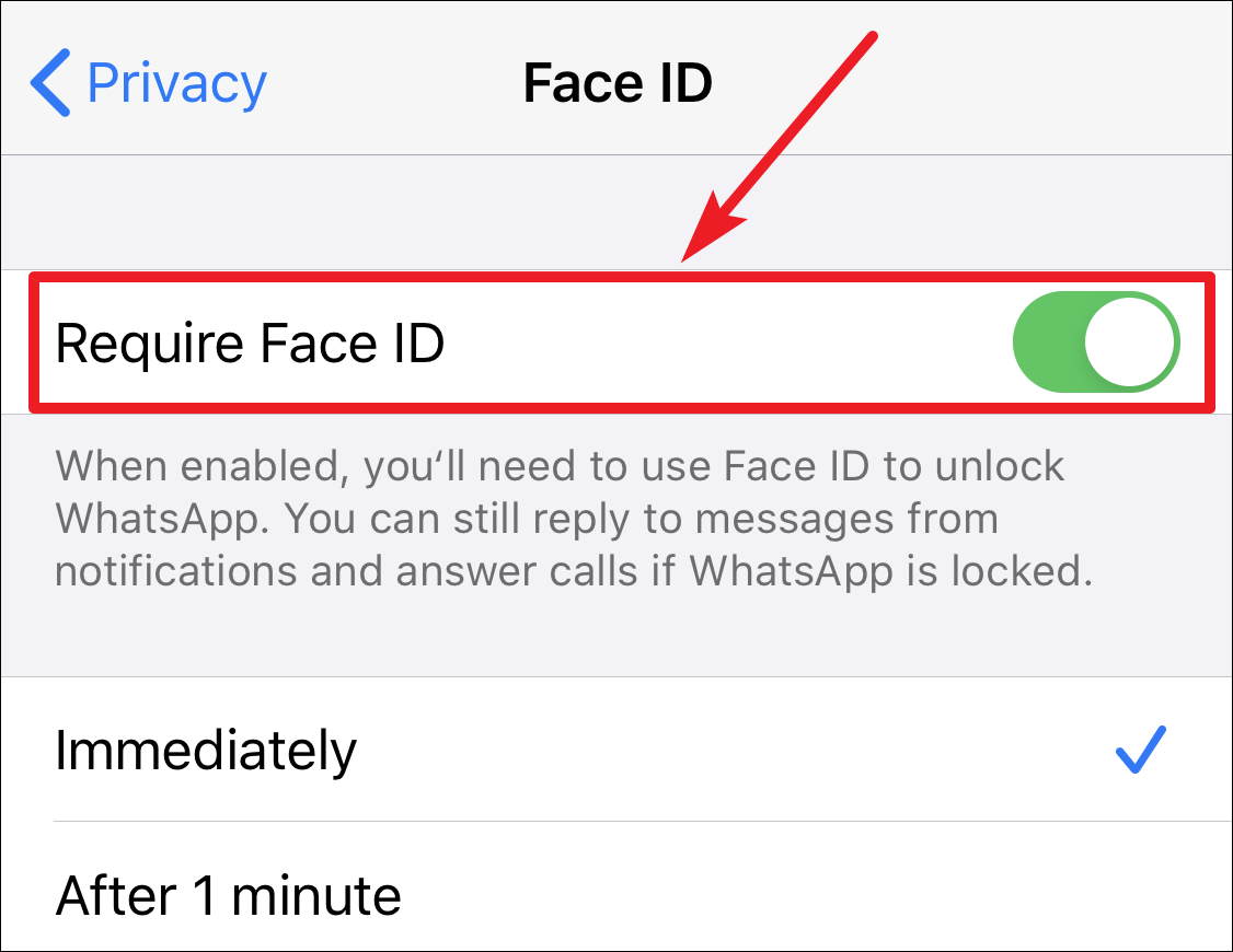 Disable Face ID for WhatsApp