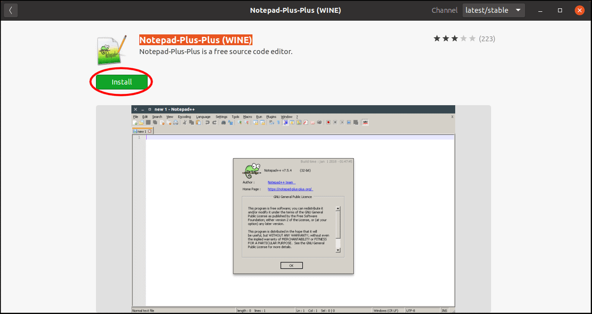 Installing Notepad++ from Ubuntu Software Center