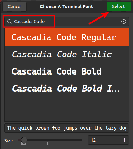 Select Cascadia Code Font