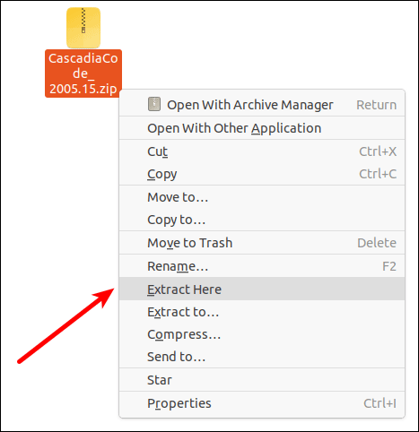 Extract Cascadia Code Zip
