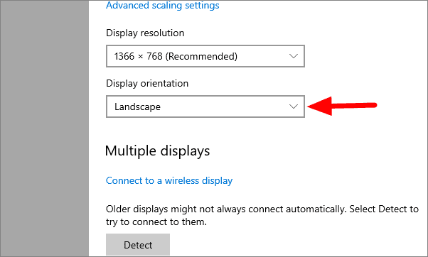 Display orientation option
