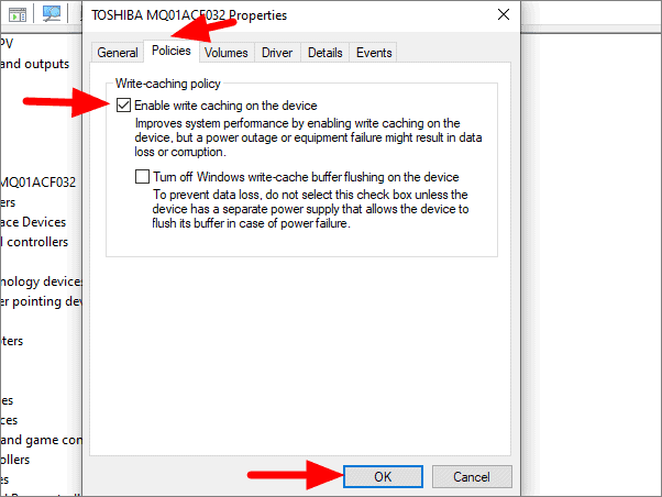 Enable write caching