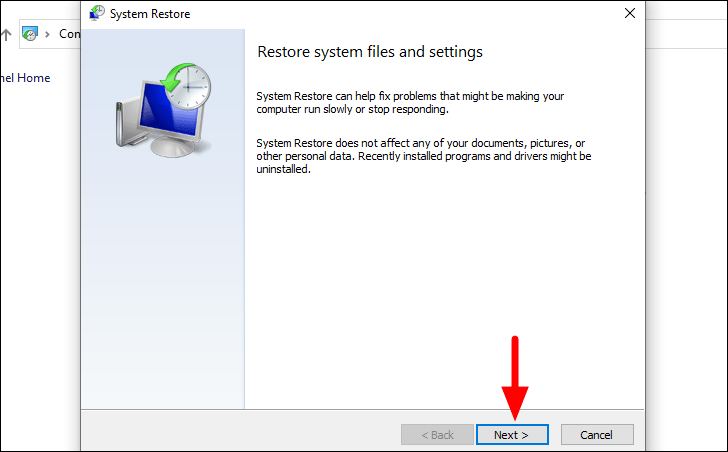 System Restore window