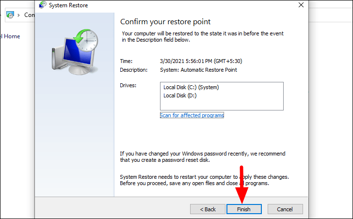 Confirm System Restore