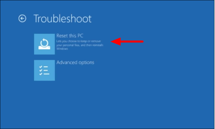 Choose Reset this PC