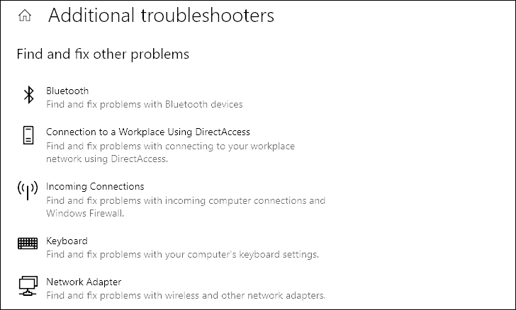 Windows Additional Troubleshooters