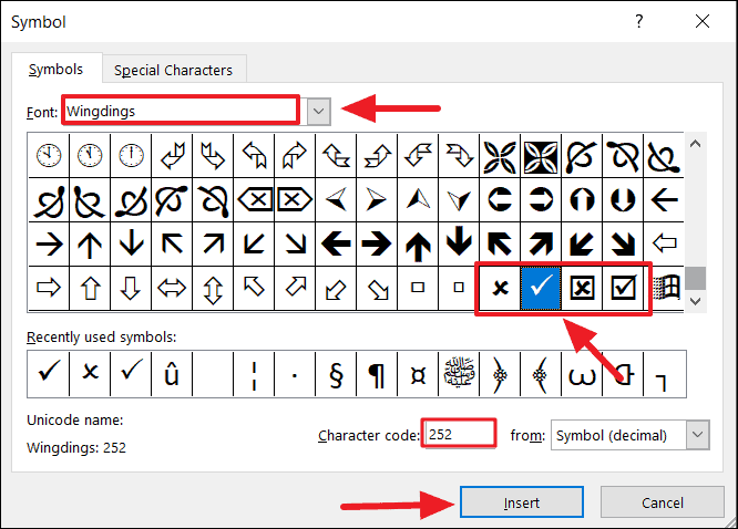 Wingdings Symbols