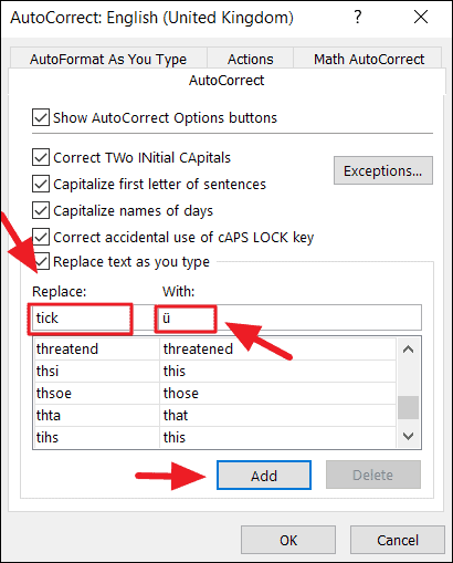 AutoCorrect Dialog