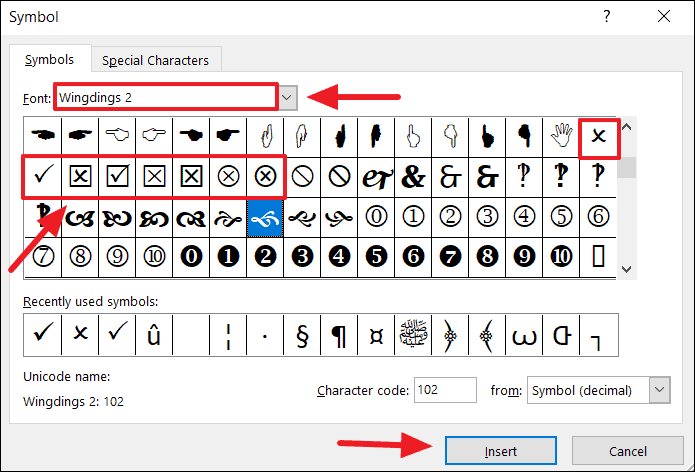 Wingdings 2 Symbols
