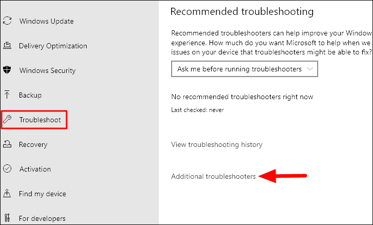 Troubleshoot settings